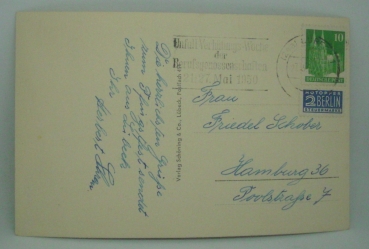 Ansichtskarte Lübeck, Rathaustreppe (1950)