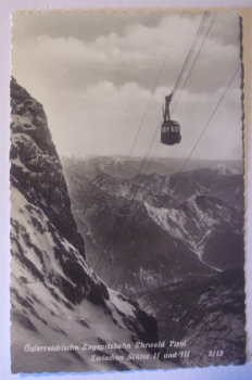 Ansichtskarte Österreichische Zugspitzbahn Ehrwald Tirol, Zwischen Stütze II und III (1956)