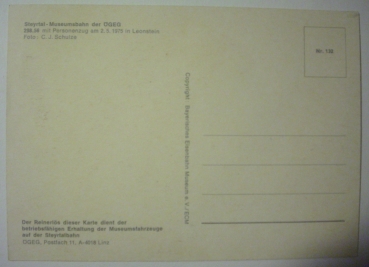 Ansichtskarte Steyrtal - Museumsbachn der ÖGEG - 298.56 mit Personenzug am 2.5.1975 in Leonstein